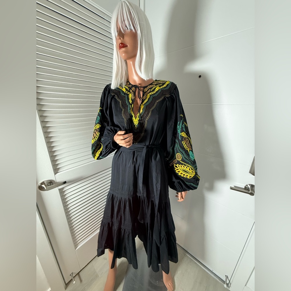 Kobi Halperin Embroidered Black Dress with Colorful Accents size medium